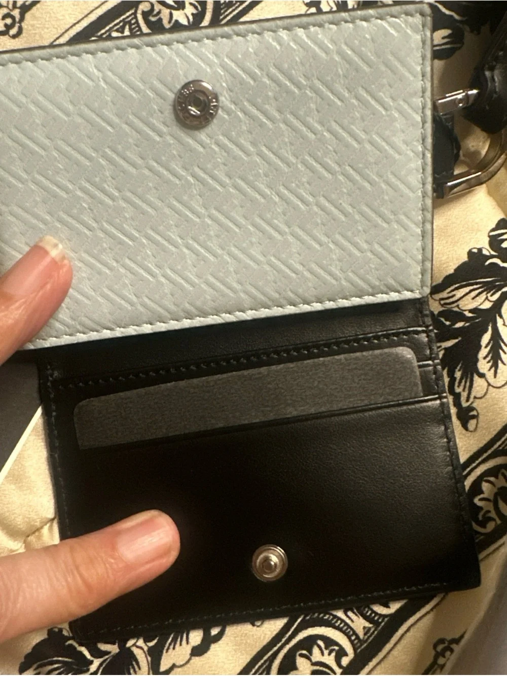 Fendi Roma Blue Leather Card Case with Black Strap NWT, Box Unisex
